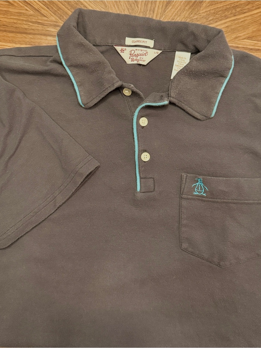 Original Penguin Polo Shirt in Dark Gray with Teal Trim